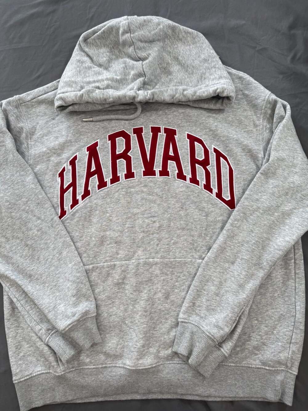 Harvard University H&M Gray Pullover Hoodie Embroidered Spellout